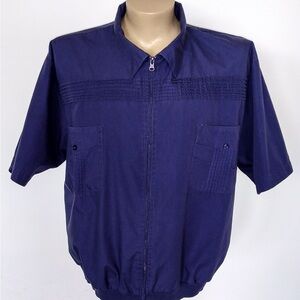 Retro John Blair Fine Menswear Purple Full Zip Front Short Sleeve Shirt, Large
